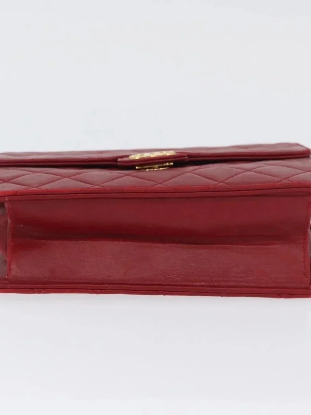 CHANEL Matelasse Chain Shoulder Bag Lamb Skin Red Gold CC Auth YKZ368
